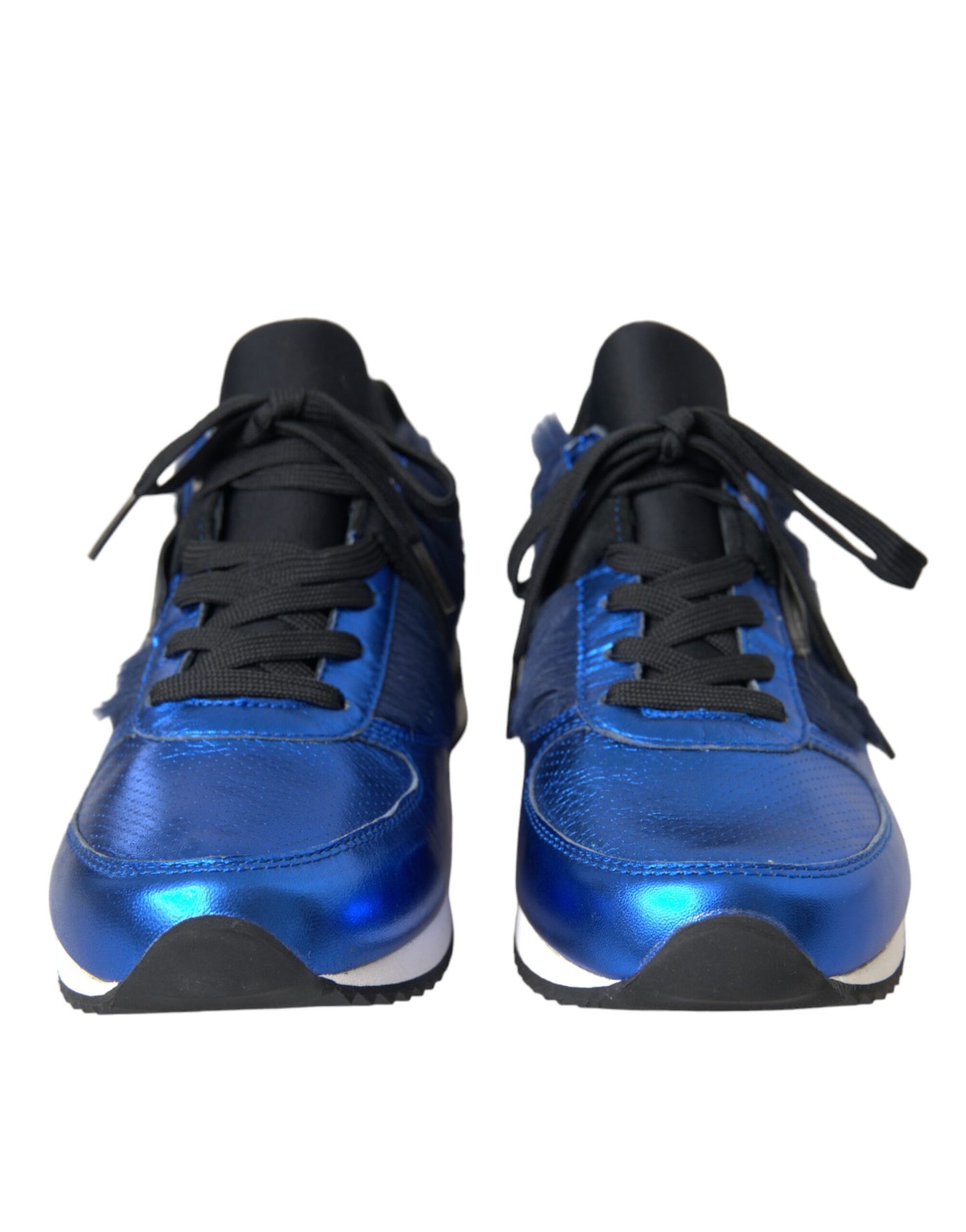 Dolce & Gabbana Blaue schwarze Turnschuhe aus Kalbshaarleder