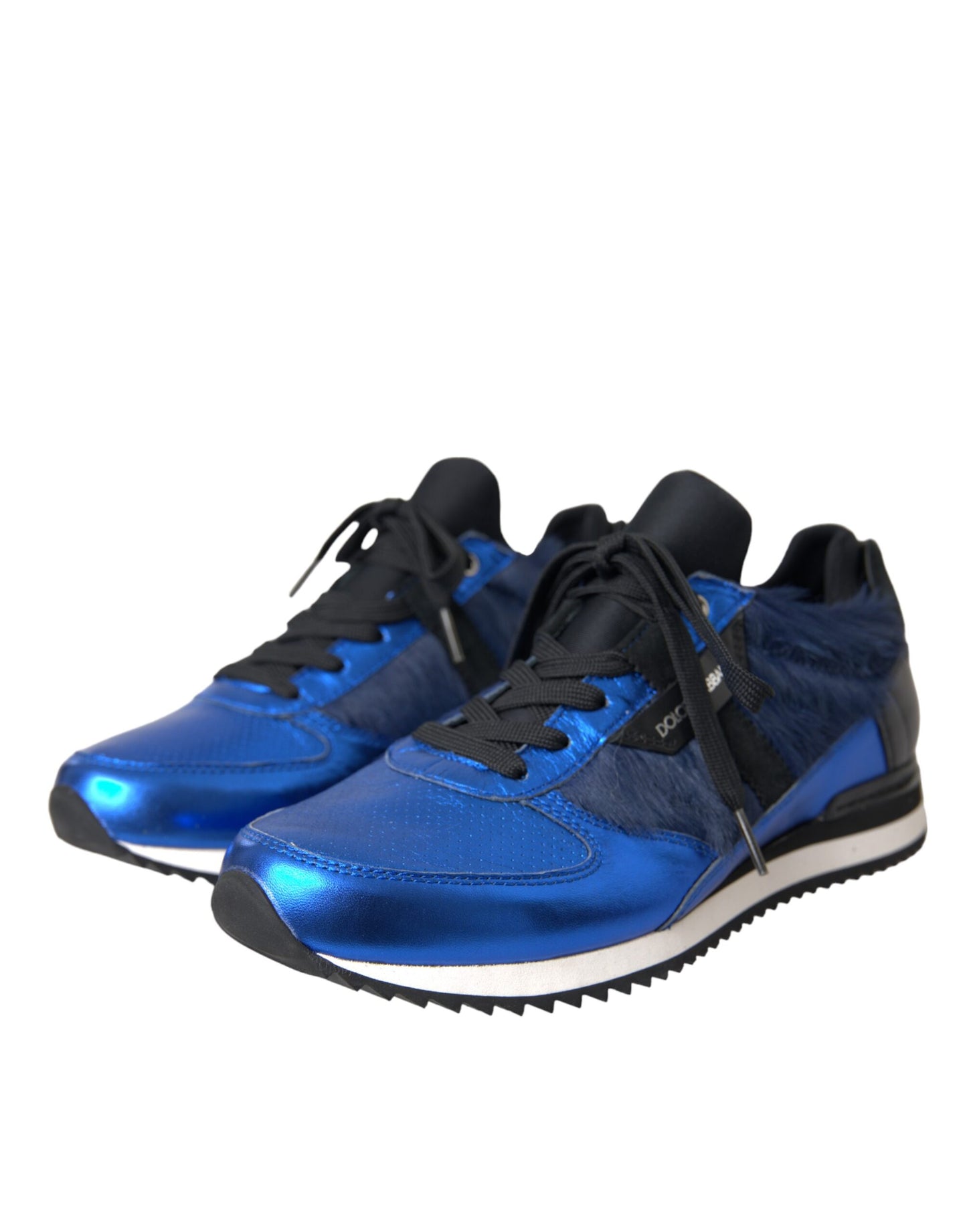 Dolce & Gabbana Blaue schwarze Turnschuhe aus Kalbshaarleder