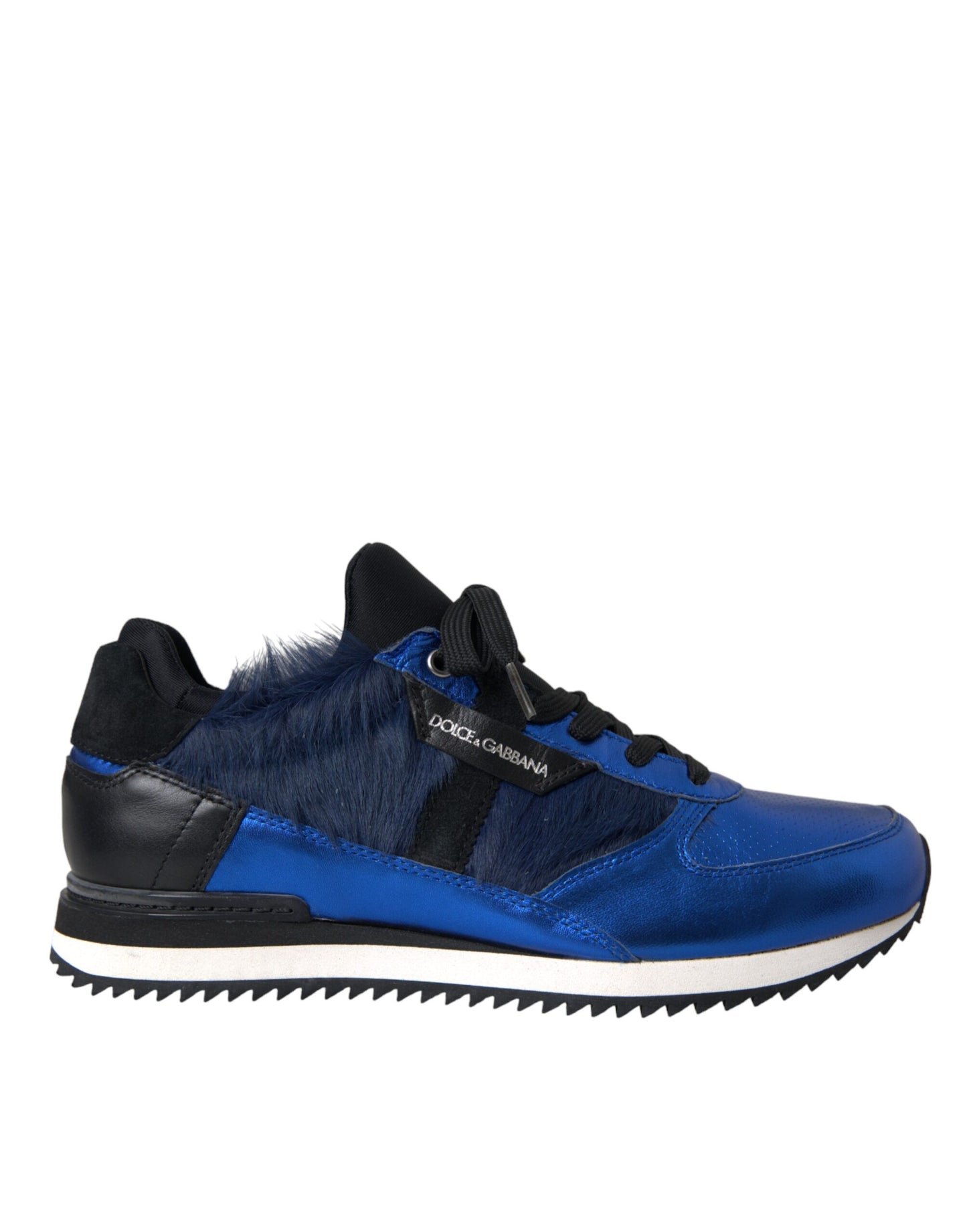 Dolce & Gabbana Blaue schwarze Turnschuhe aus Kalbshaarleder