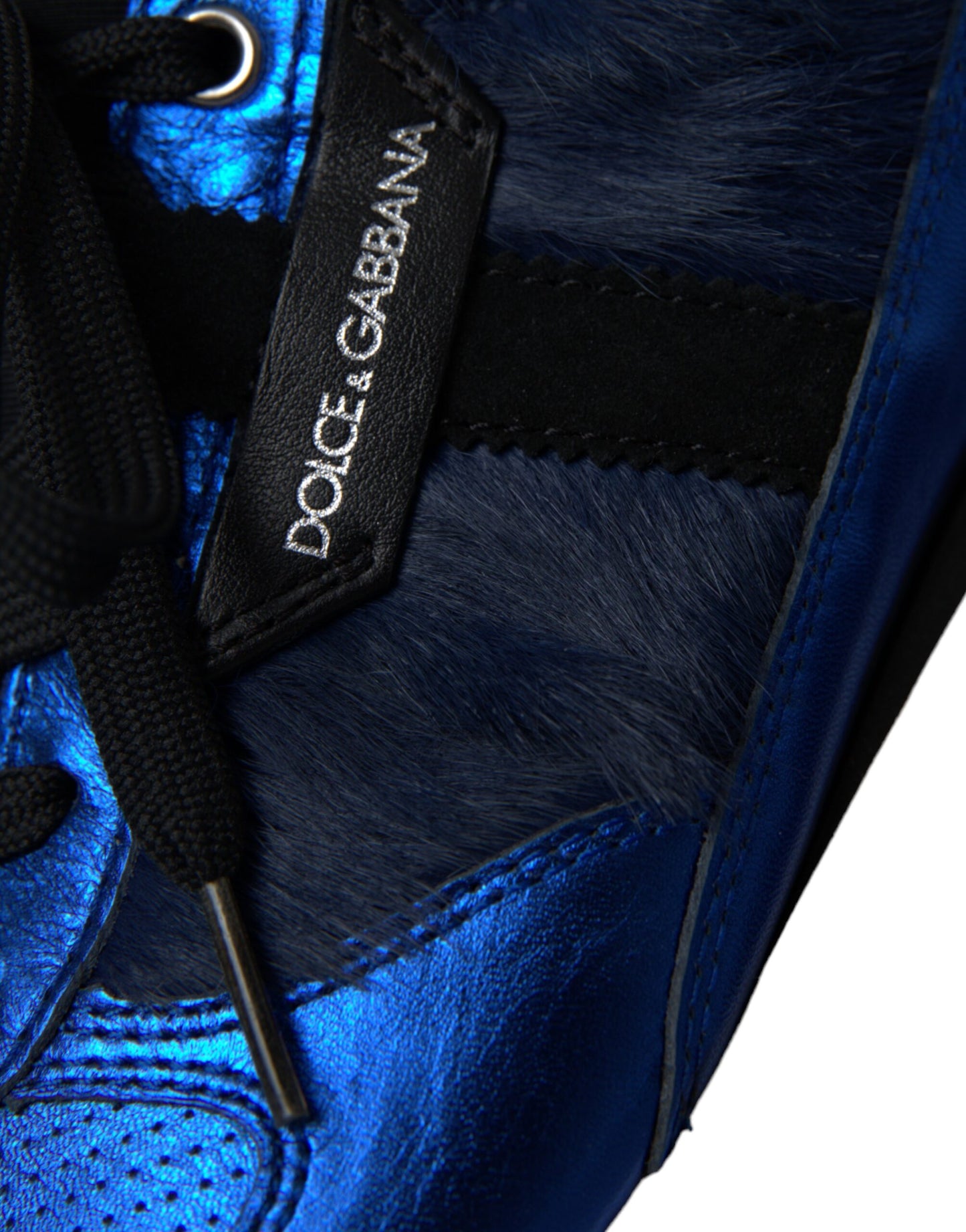 Dolce & Gabbana Blaue schwarze Turnschuhe aus Kalbshaarleder