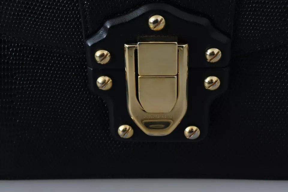 Dolce & Gabbana Schwarzes Leder Gold Metall Mini Damen Geldbörse Tasche Lucia Brieftasche