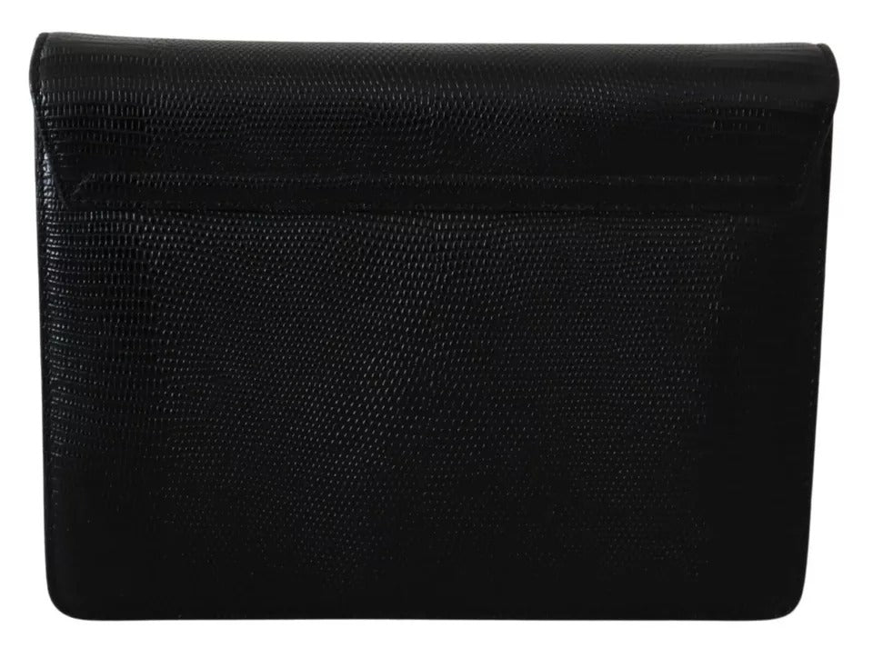 Dolce & Gabbana Schwarzes Leder Gold Metall Mini Damen Geldbörse Tasche Lucia Brieftasche