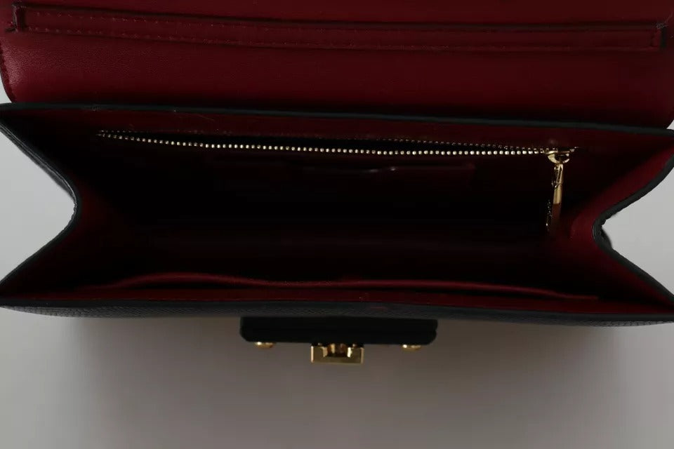 Dolce & Gabbana Schwarzes Leder Gold Metall Mini Damen Geldbörse Tasche Lucia Brieftasche