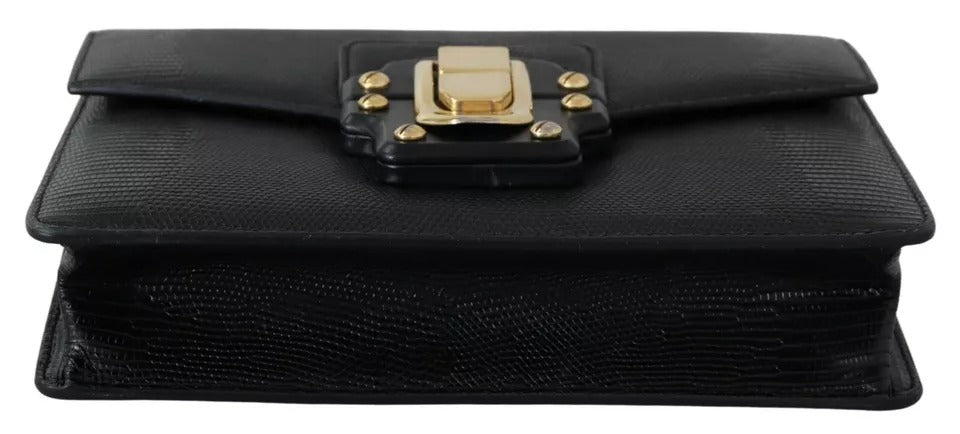 Dolce & Gabbana Schwarzes Leder Gold Metall Mini Damen Geldbörse Tasche Lucia Brieftasche