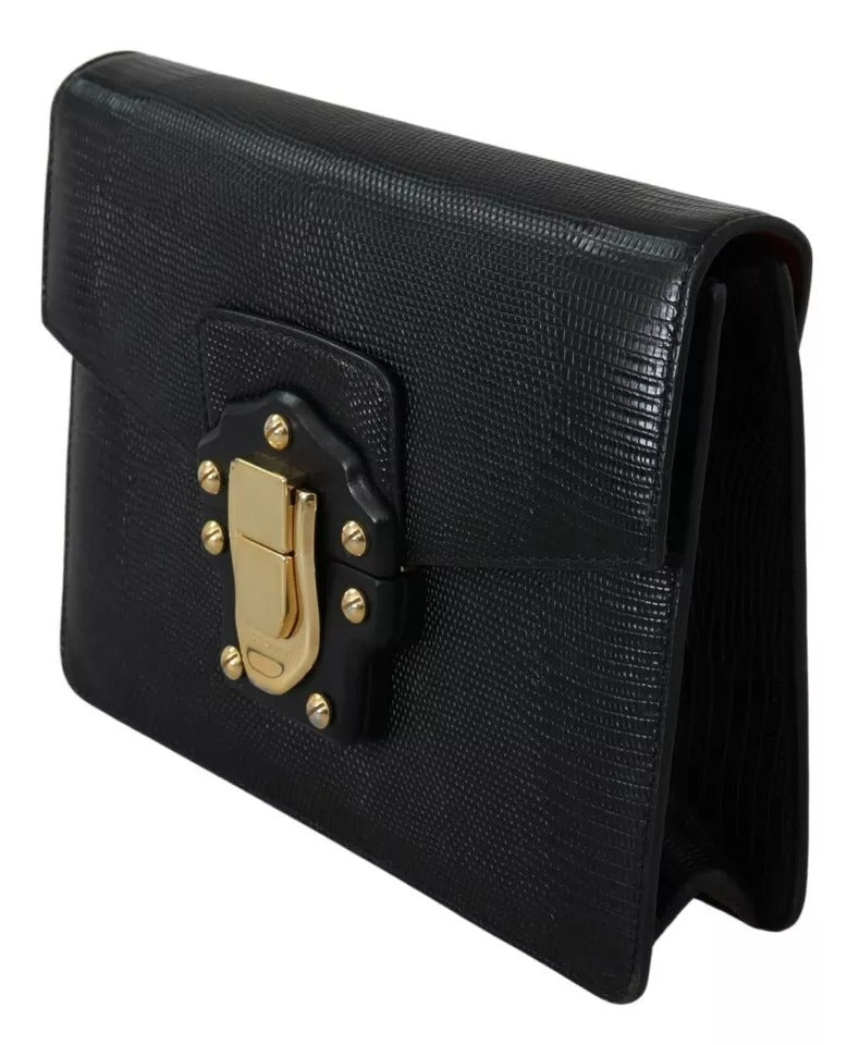 Dolce & Gabbana Schwarzes Leder Gold Metall Mini Damen Geldbörse Tasche Lucia Brieftasche