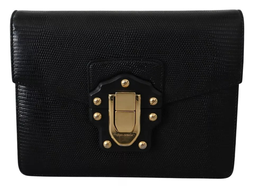 Dolce & Gabbana Schwarzes Leder Gold Metall Mini Damen Geldbörse Tasche Lucia Brieftasche
