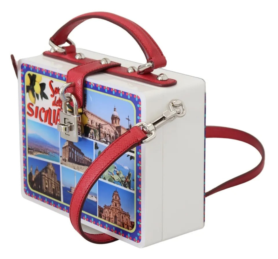 Dolce & Gabbana Sicilia Square Handtasche mit Umhängetasche, weiß, Plexiglasbox