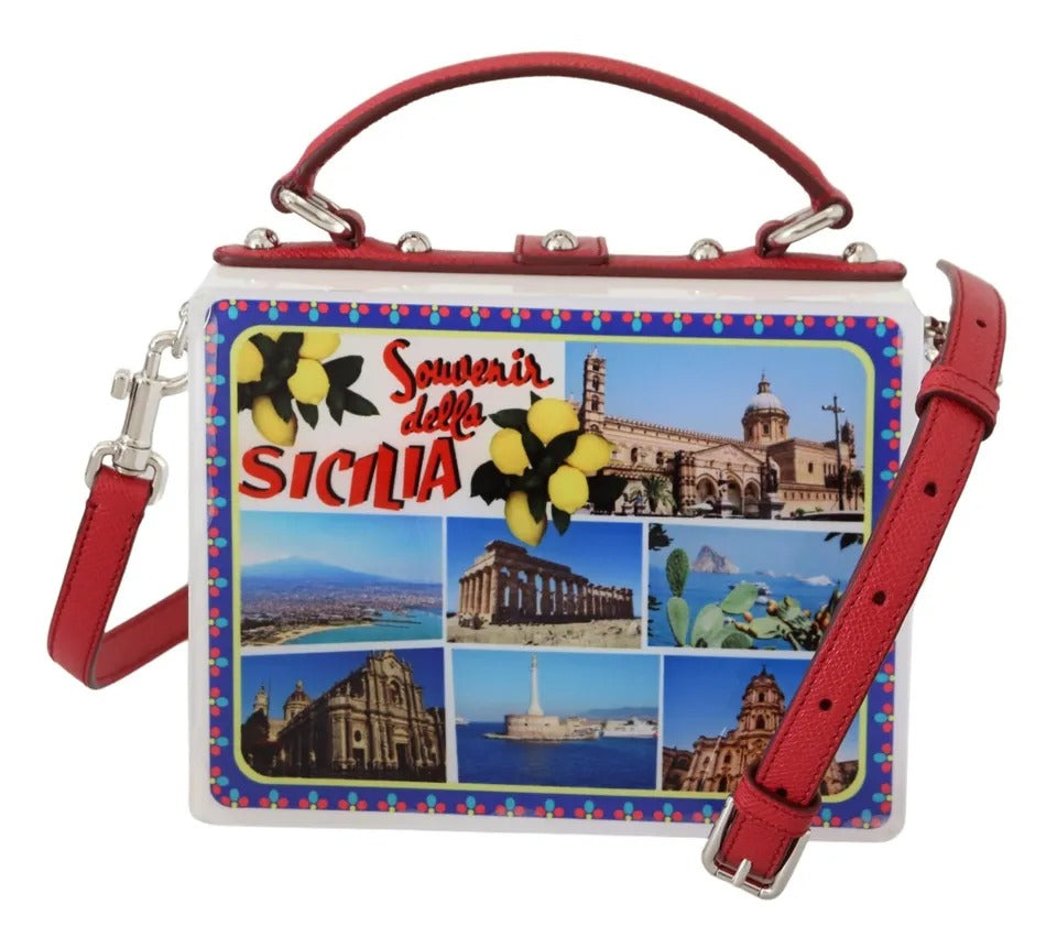 Dolce & Gabbana Sicilia Square Handtasche mit Umhängetasche, weiß, Plexiglasbox