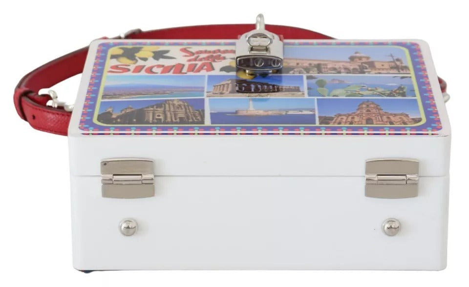 Dolce & Gabbana Sicilia Square Handtasche mit Umhängetasche, weiß, Plexiglasbox