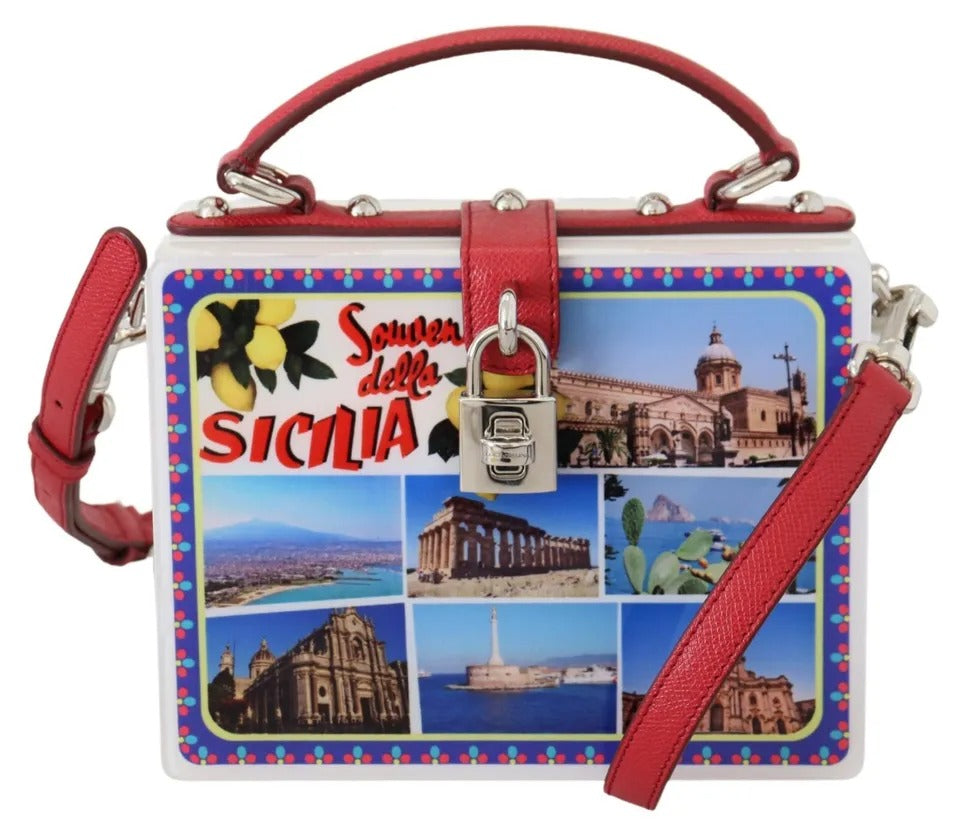 Dolce & Gabbana Sicilia Square Handtasche mit Umhängetasche, weiß, Plexiglasbox