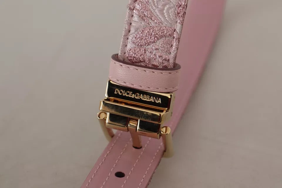 Dolce & Gabbana – Rosafarbener Gürtel mit goldfarbener Metallschnalle und Jquard-Stickerei