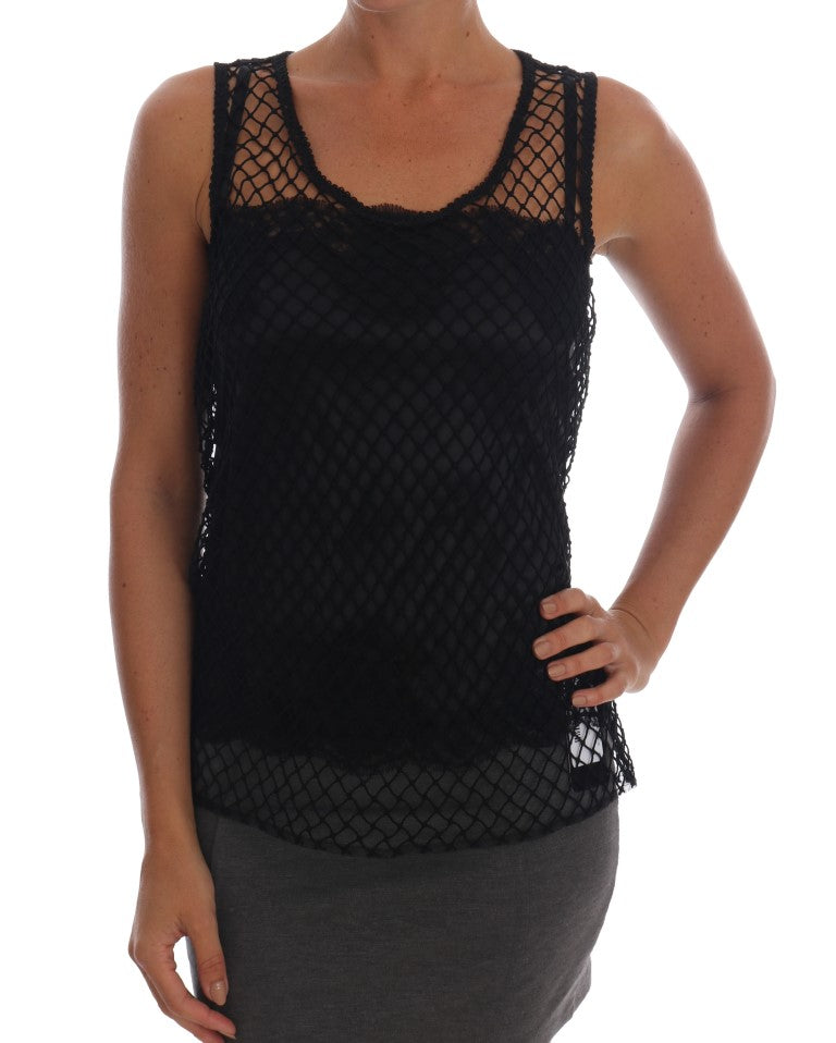 Dolce & Gabbana Elegante Blusa Senza Maniche in Pizzo Nero