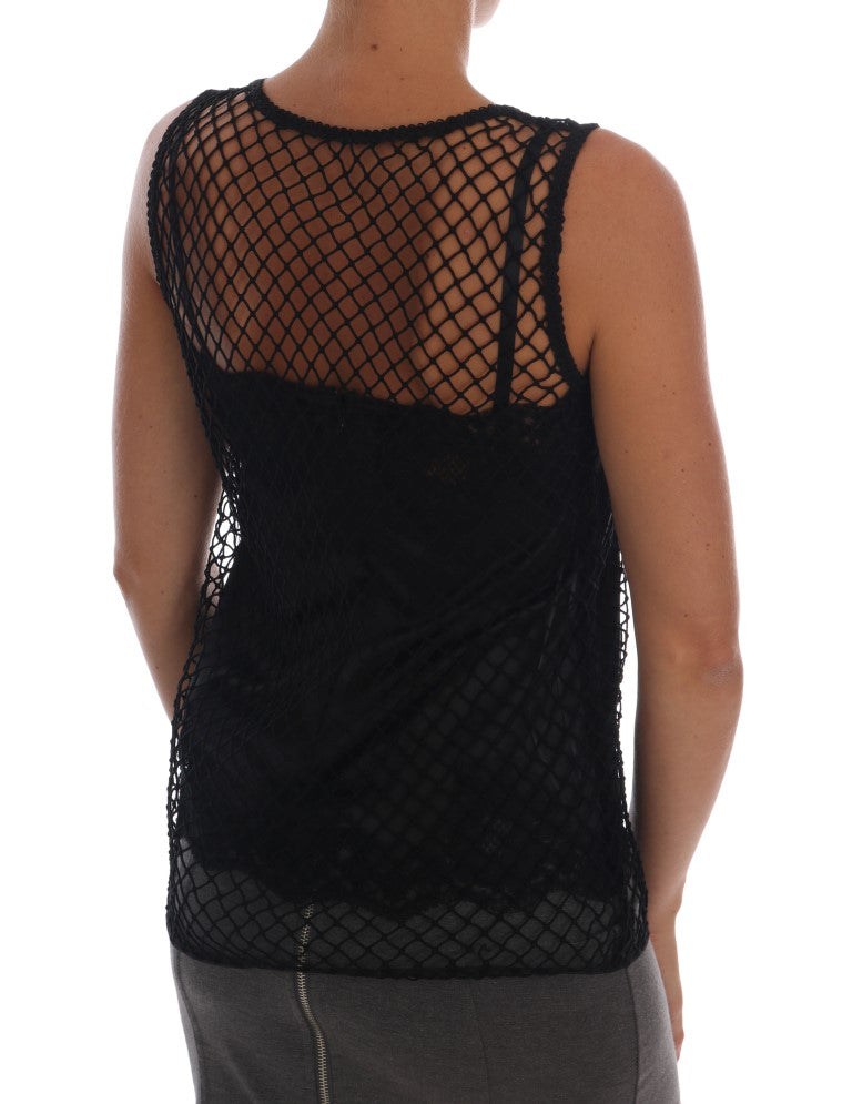 Dolce & Gabbana Elegante Blusa Senza Maniche in Pizzo Nero