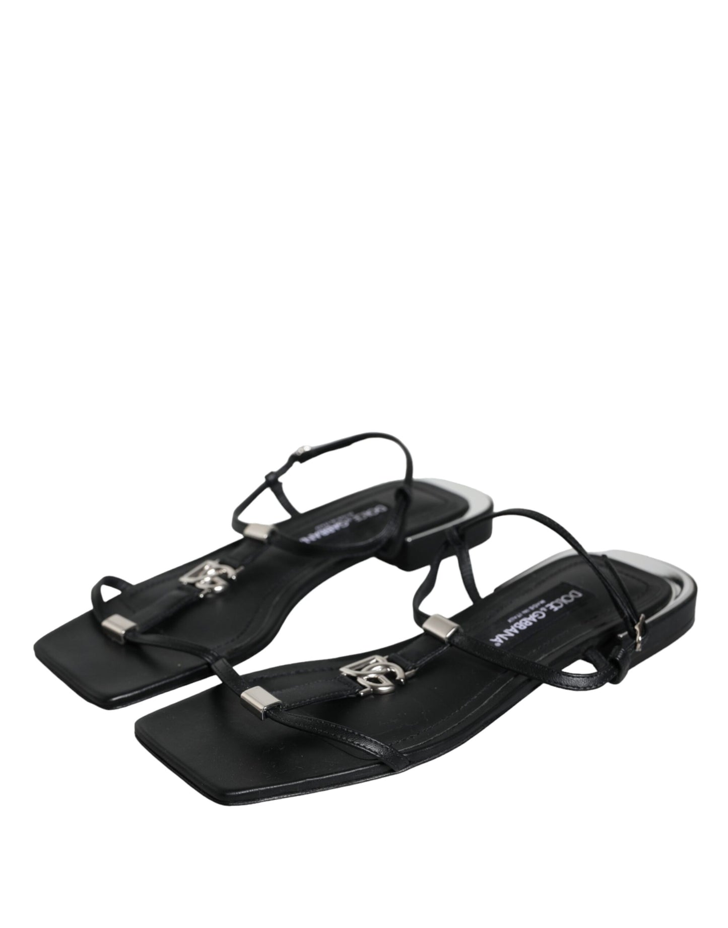 Dolce & Gabbana – Keira – Sandalen mit Knöchelriemen aus schwarzem Leder mit Logo