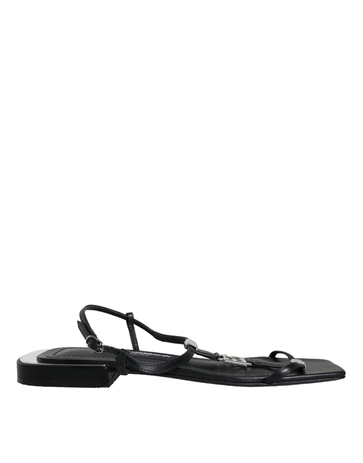 Dolce & Gabbana – Keira – Sandalen mit Knöchelriemen aus schwarzem Leder mit Logo