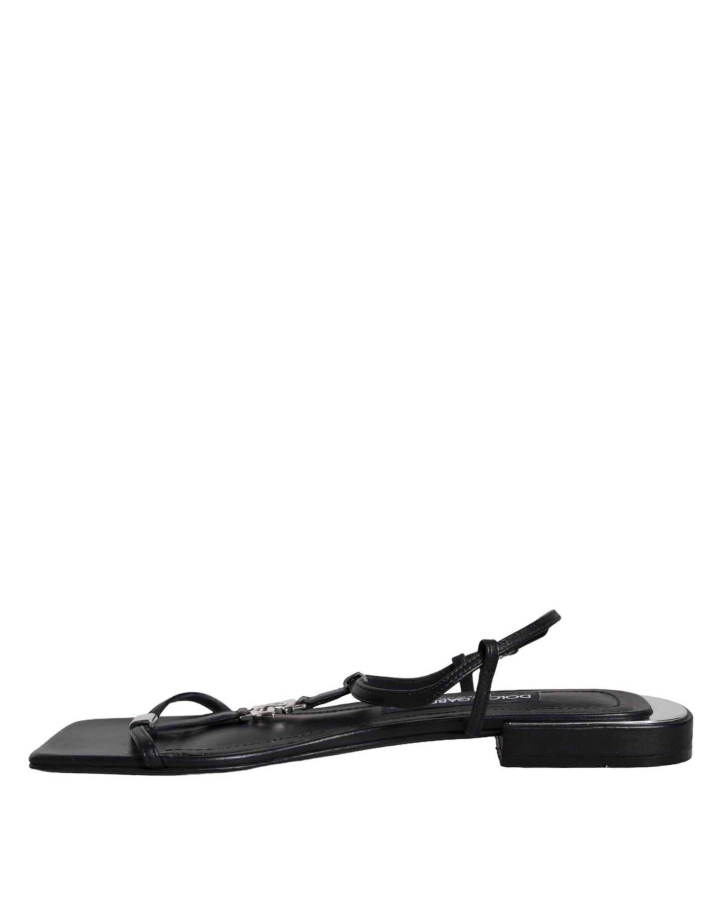 Dolce & Gabbana – Keira – Sandalen mit Knöchelriemen aus schwarzem Leder mit Logo