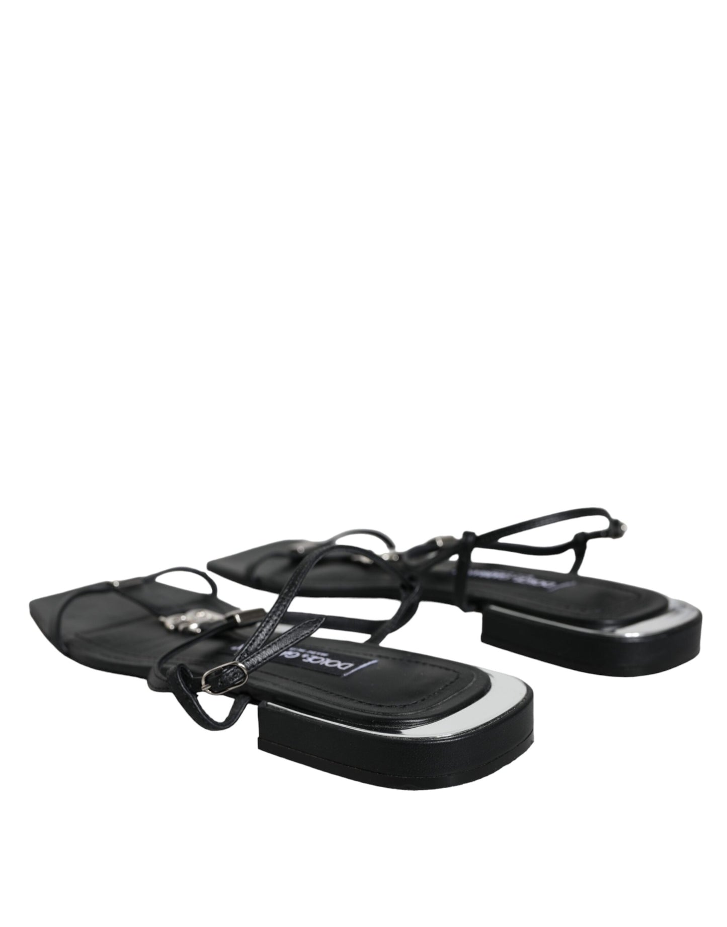 Dolce & Gabbana – Keira – Sandalen mit Knöchelriemen aus schwarzem Leder mit Logo
