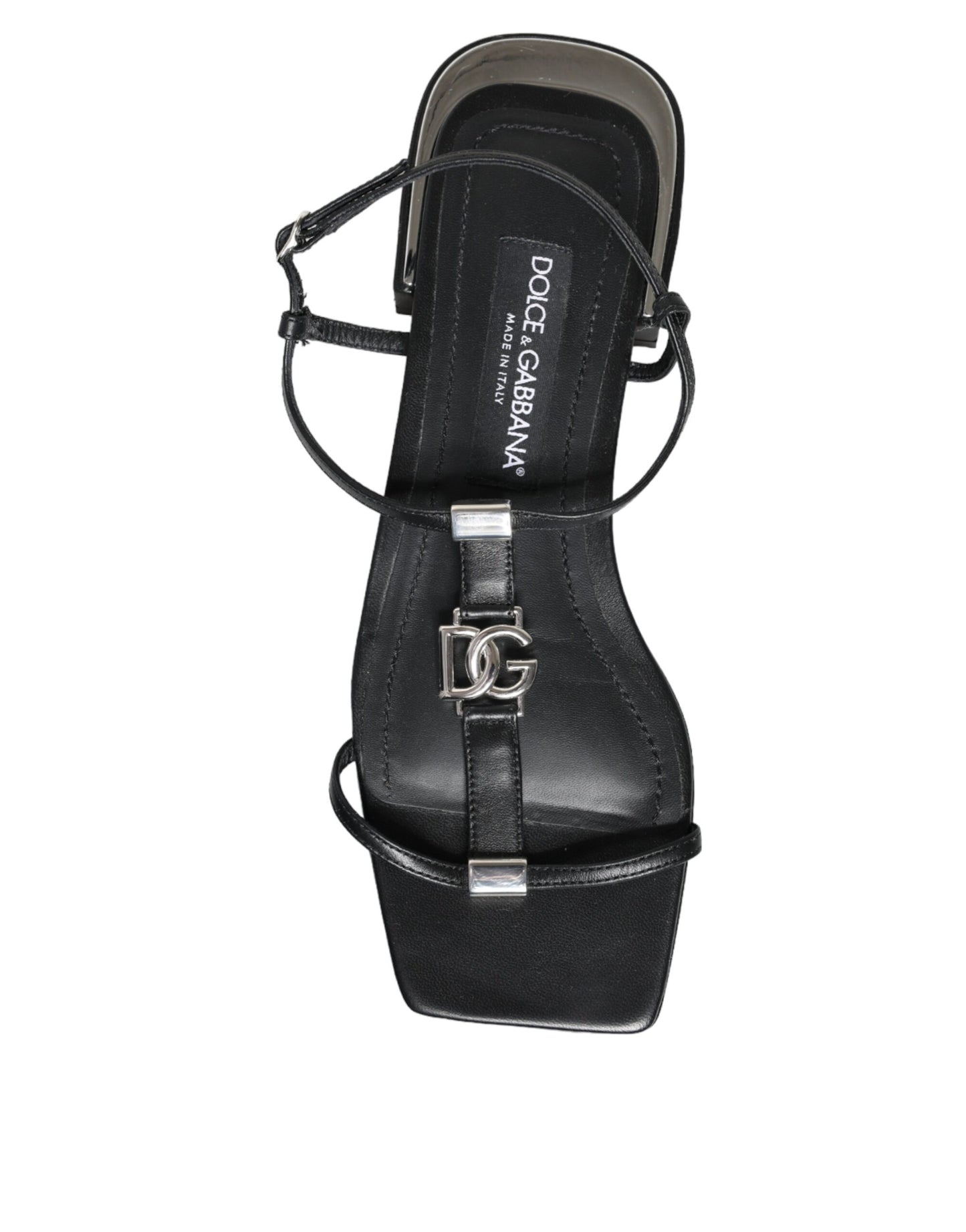 Dolce & Gabbana – Keira – Sandalen mit Knöchelriemen aus schwarzem Leder mit Logo