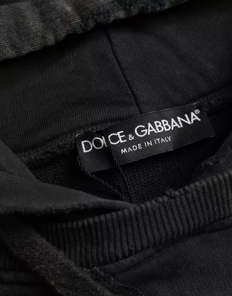 Dolce & Gabbana – Kurzes T-Shirt aus schwarzer Baumwolle mit Kapuze und kurzen Ärmeln