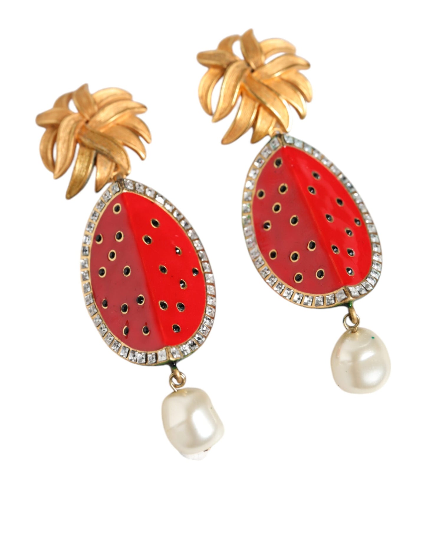 Dolce & Gabbana – Clip-Ohrringe mit Kristallen aus Messing in Rot und Wassermelonengold