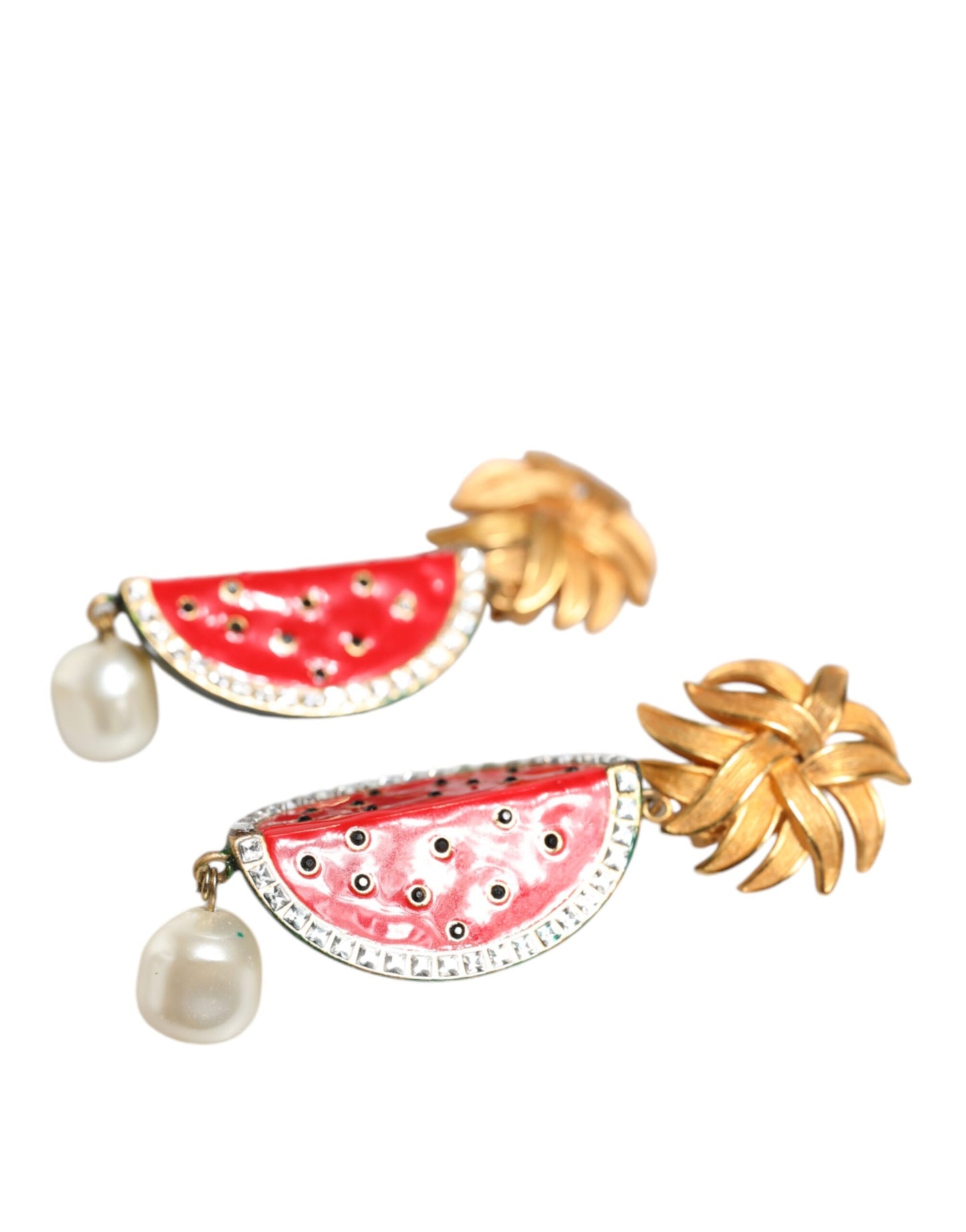 Dolce & Gabbana – Clip-Ohrringe mit Kristallen aus Messing in Rot und Wassermelonengold