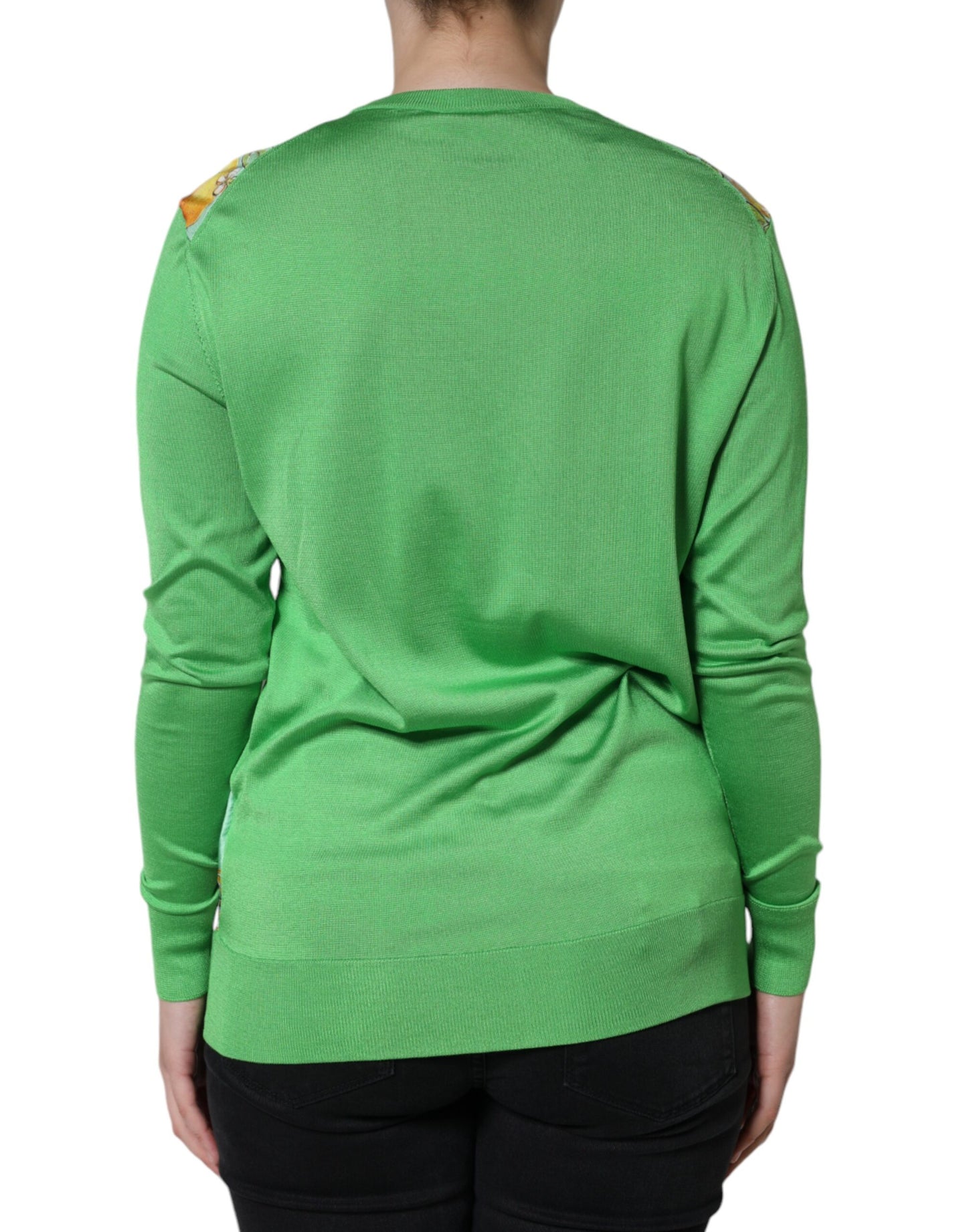 Dolce & Gabbana Green Silk Lemon Granita Long Sleeves Sweater