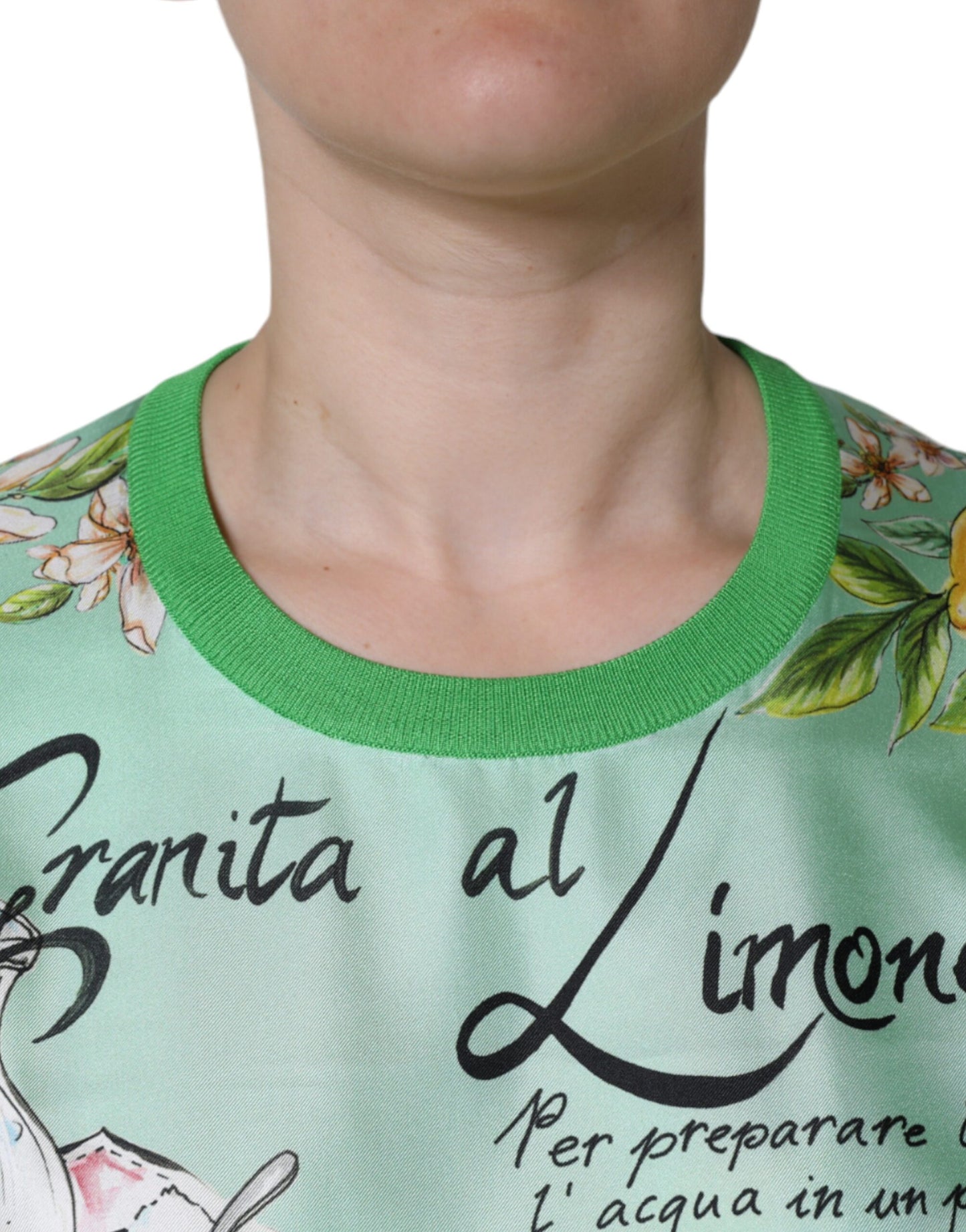 Dolce & Gabbana Green Silk Lemon Granita Long Sleeves Sweater