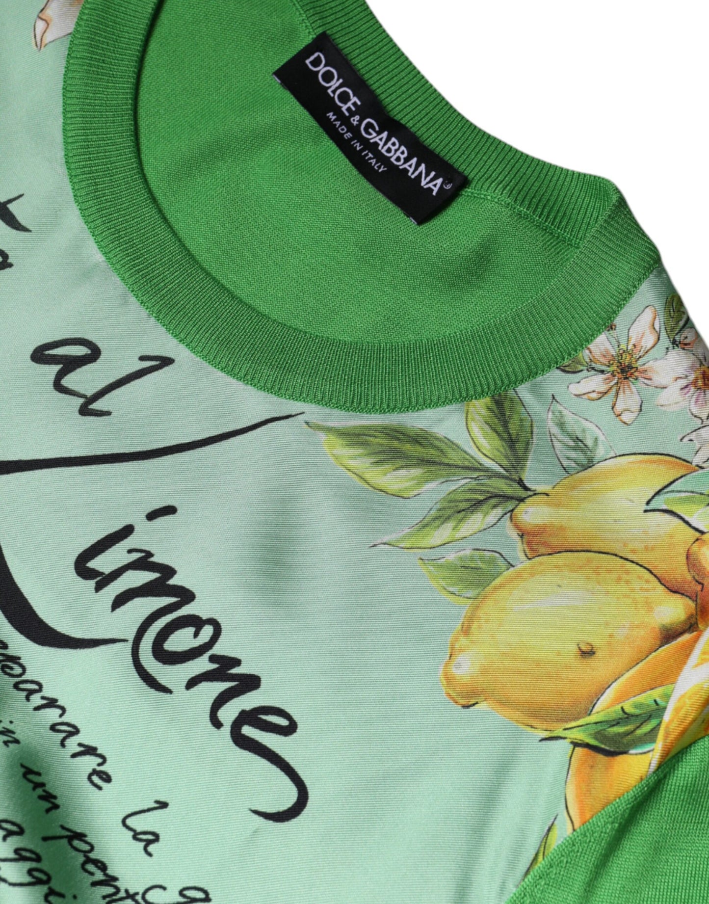 Dolce & Gabbana Green Silk Lemon Granita Long Sleeves Sweater