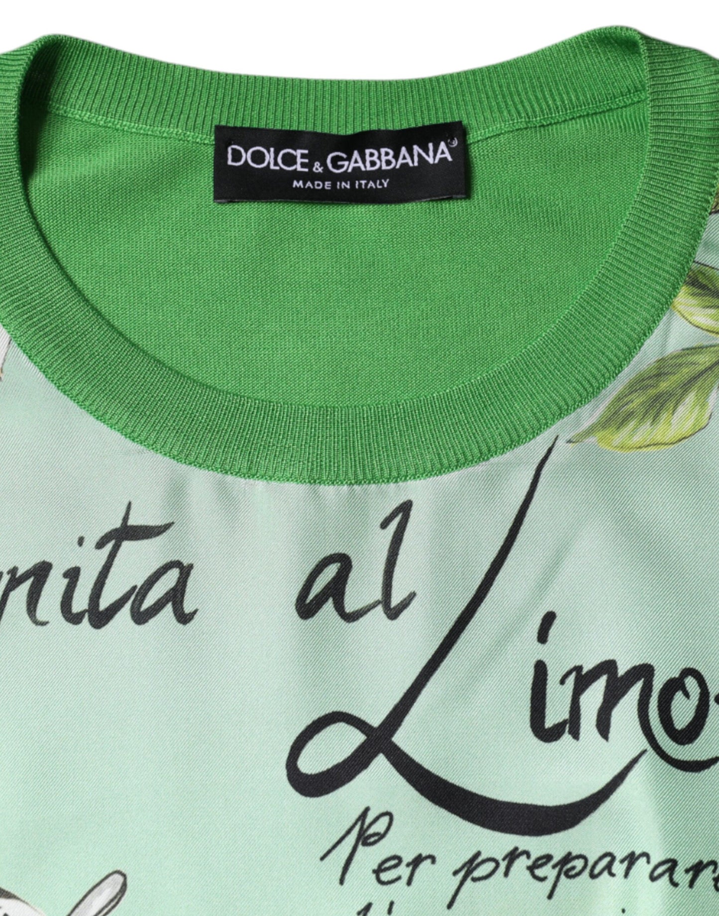 Dolce & Gabbana Green Silk Lemon Granita Long Sleeves Sweater
