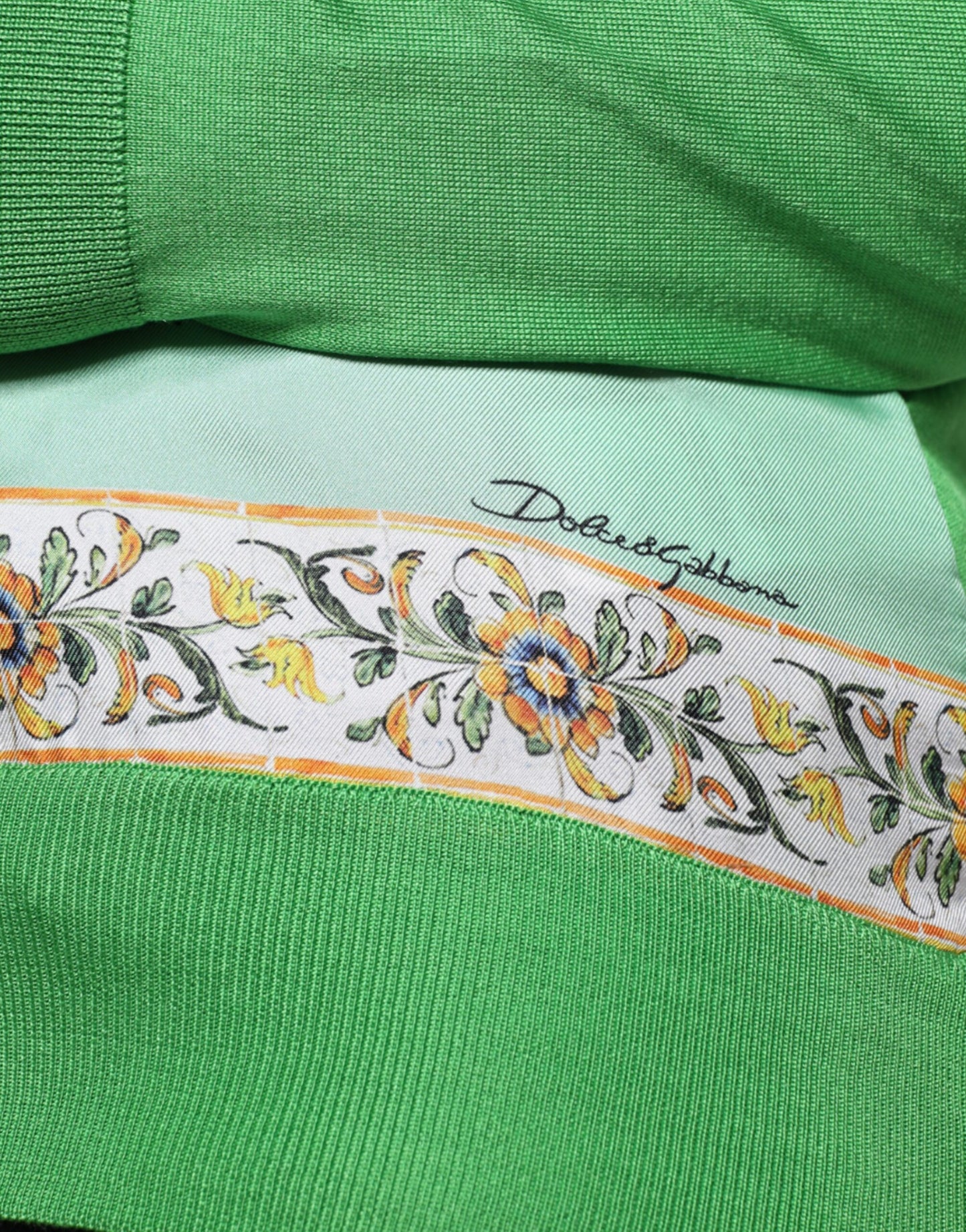 Dolce & Gabbana Green Silk Lemon Granita Long Sleeves Sweater