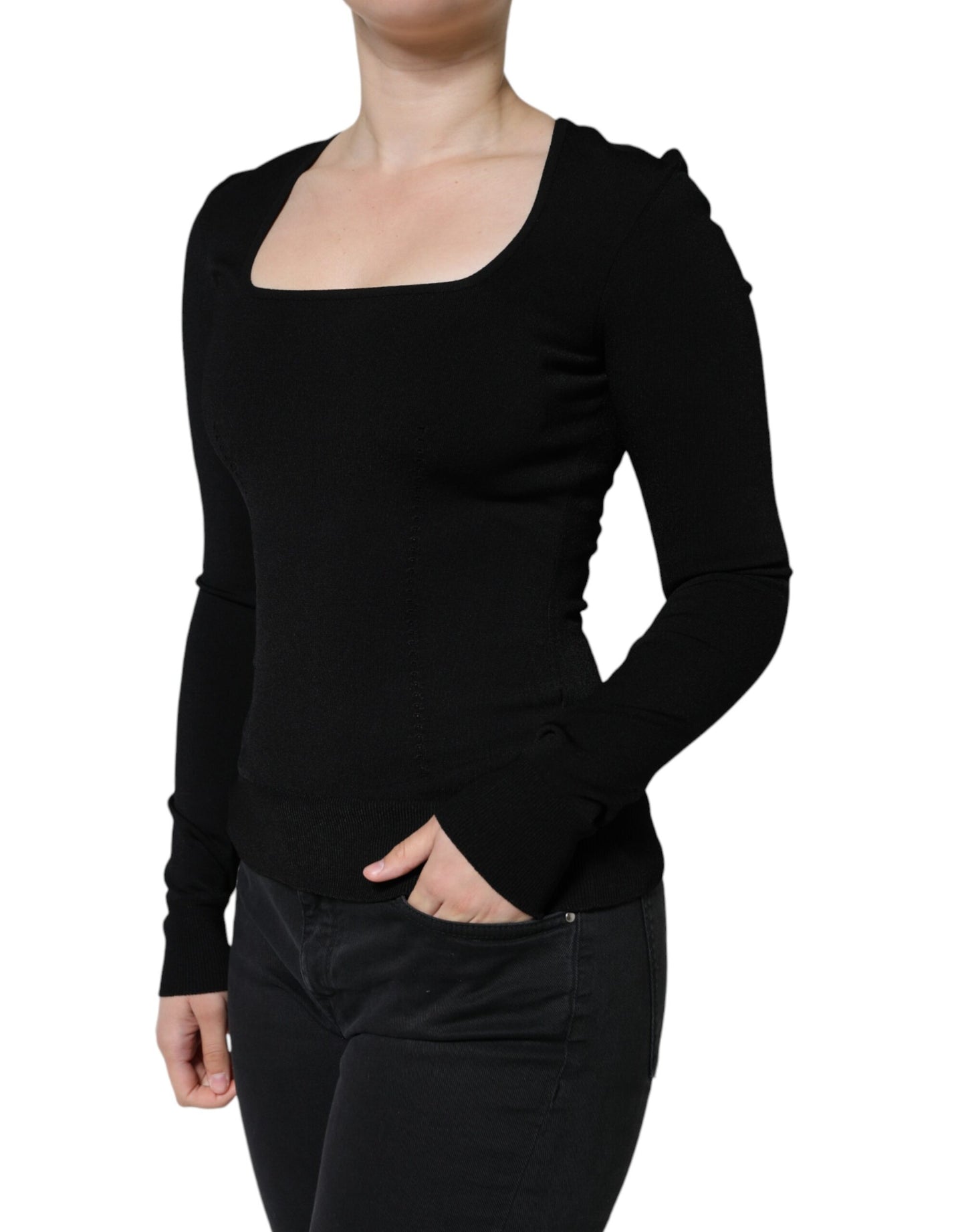 Dolce & Gabbana Blusa nera a maniche lunghe con scollo quadrato