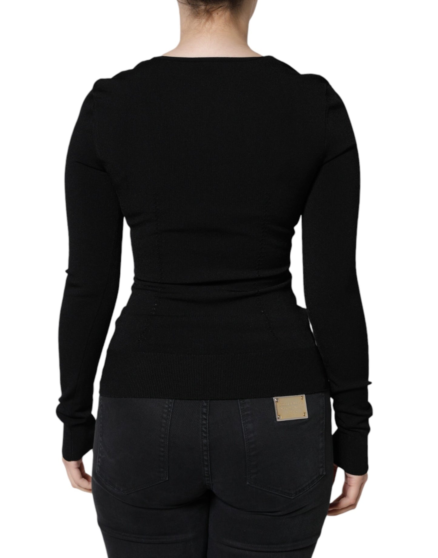 Dolce & Gabbana Blusa nera a maniche lunghe con scollo quadrato