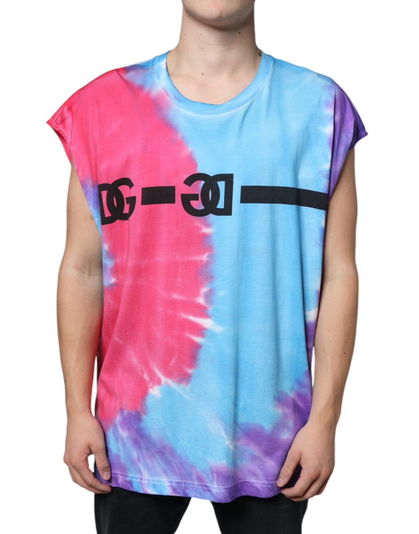 T-shirt senza maniche in cotone tie-dye multicolore Dolce & Gabbana