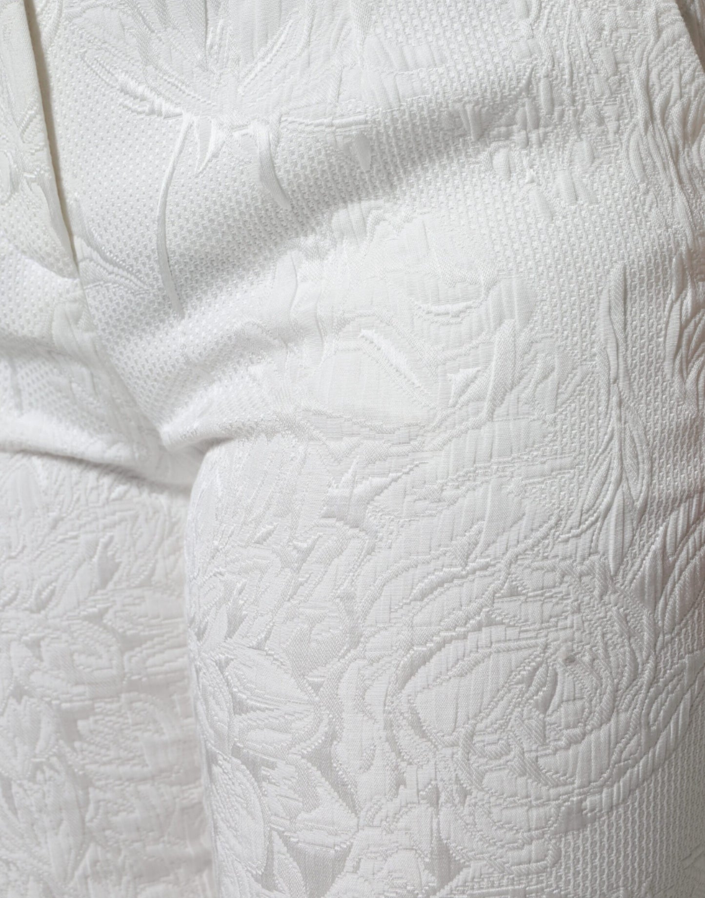 Pantaloni cropped in broccato di cotone floreale bianco Dolce & Gabbana