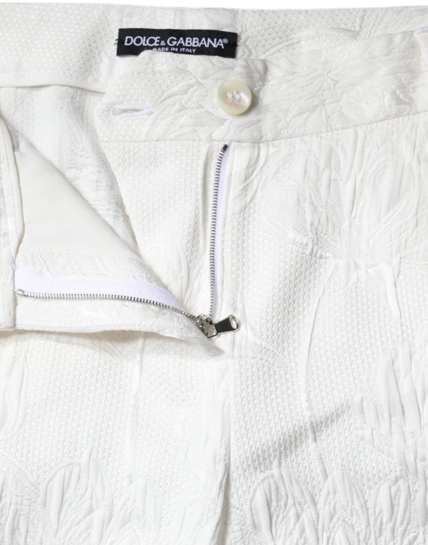 Pantaloni cropped in broccato di cotone floreale bianco Dolce & Gabbana