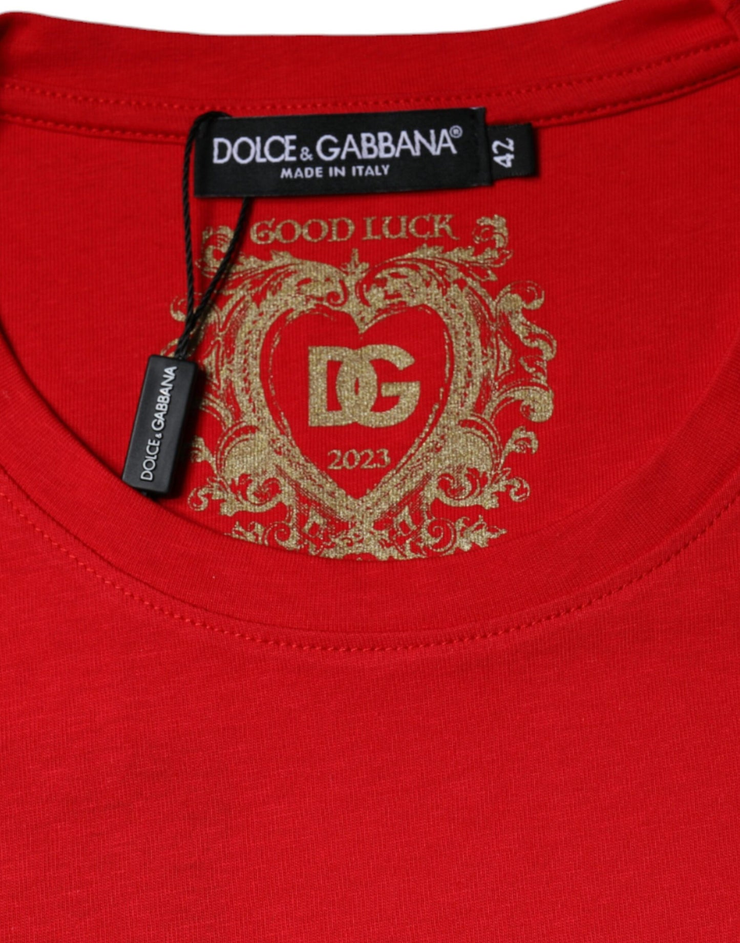 T-shirt a maniche corte con scollo rotondo in cotone rosso Dolce & Gabbana