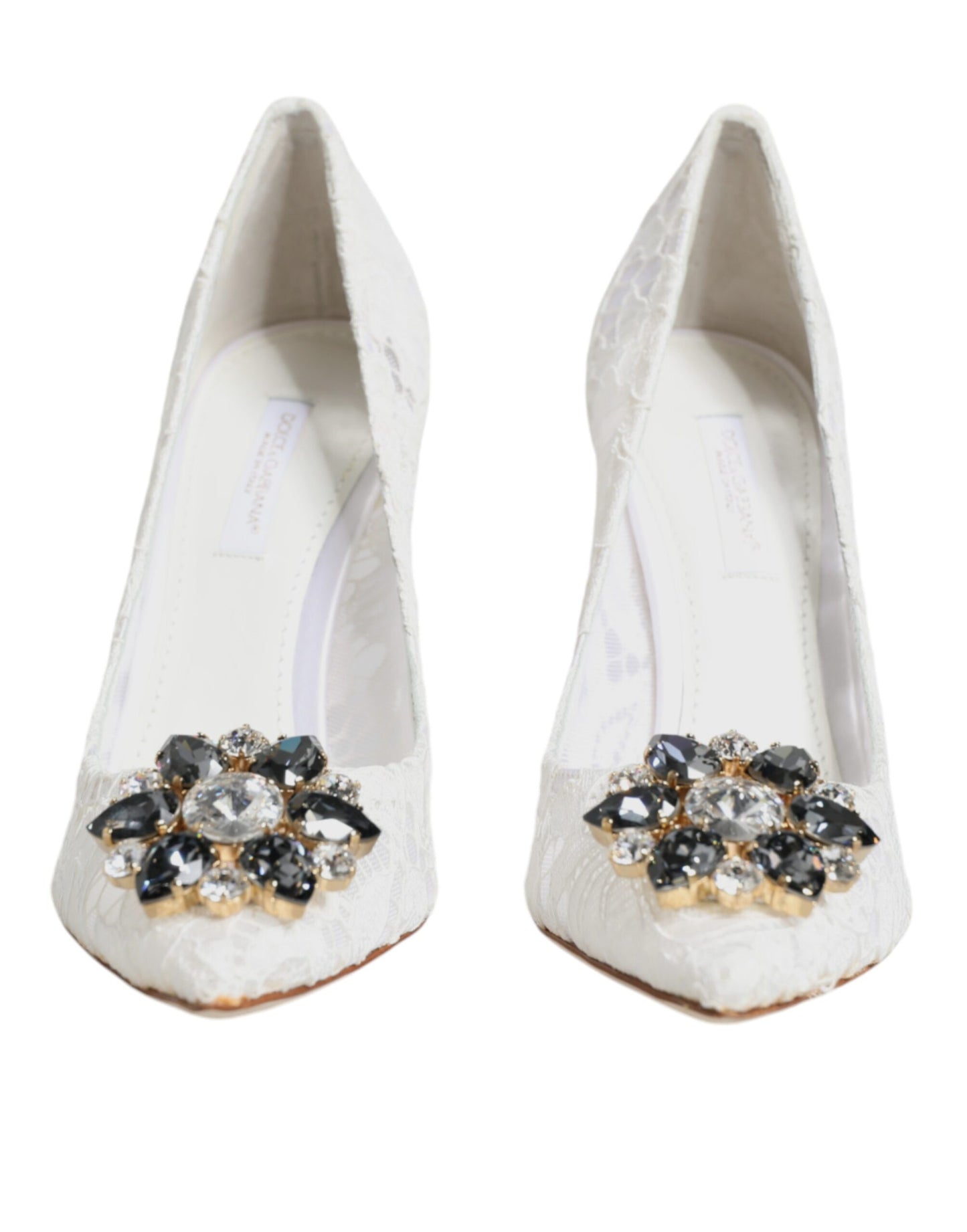Dolce & Gabbana Weiße Taormina-Pumps mit Spitzenabsatz und Kristallen