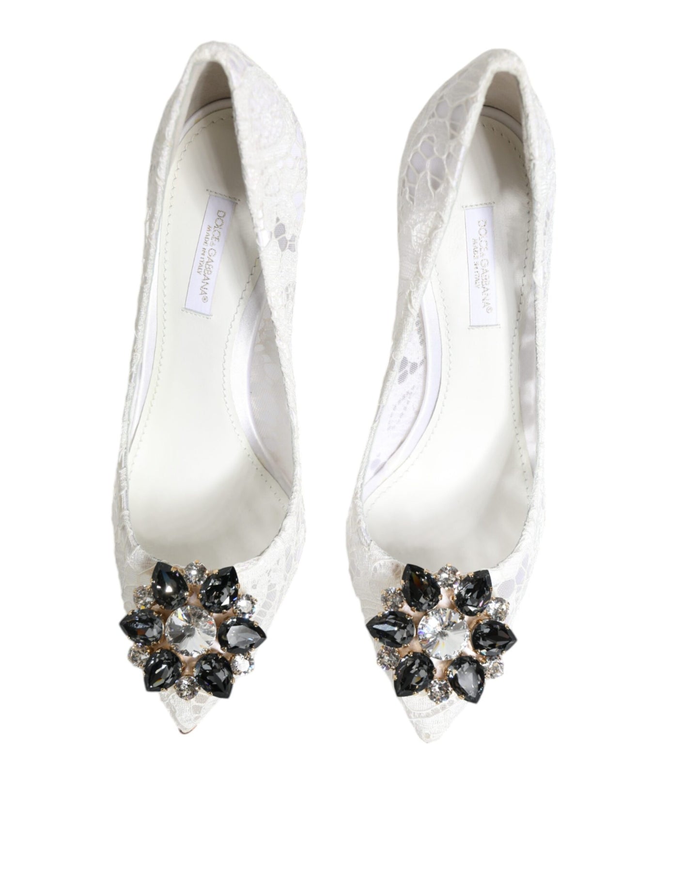 Dolce & Gabbana Weiße Taormina-Pumps mit Spitzenabsatz und Kristallen