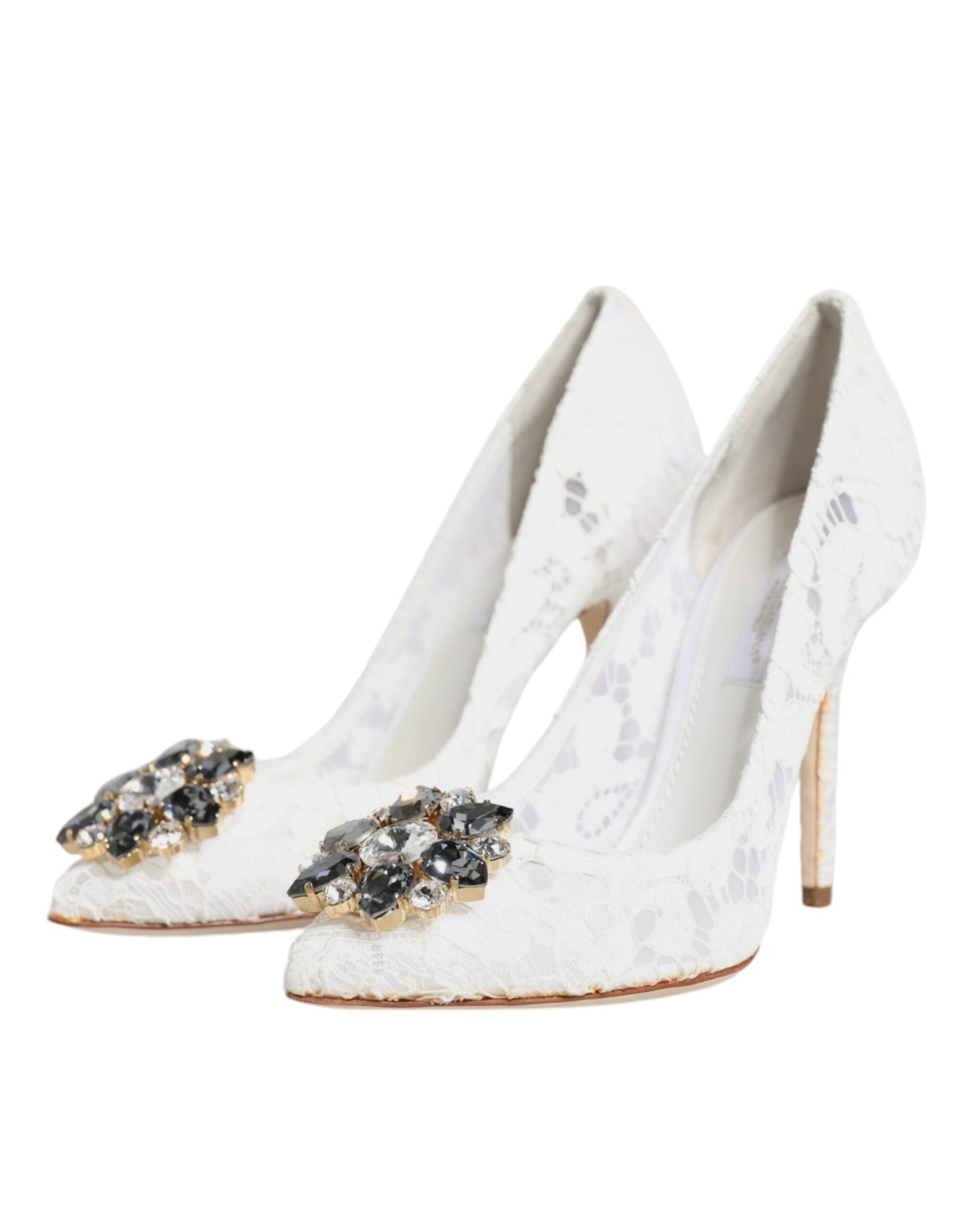 Dolce & Gabbana Weiße Taormina-Pumps mit Spitzenabsatz und Kristallen