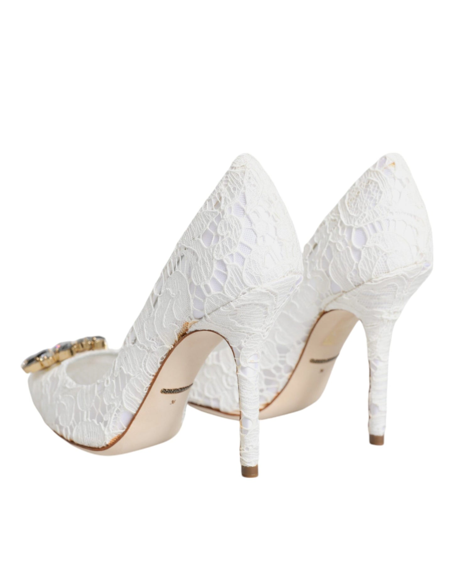 Dolce & Gabbana Weiße Taormina-Pumps mit Spitzenabsatz und Kristallen