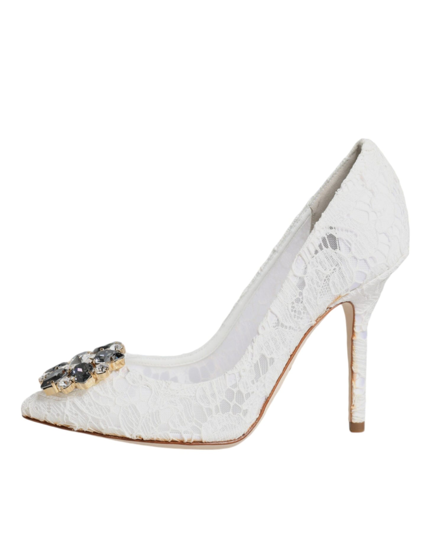 Dolce & Gabbana Weiße Taormina-Pumps mit Spitzenabsatz und Kristallen