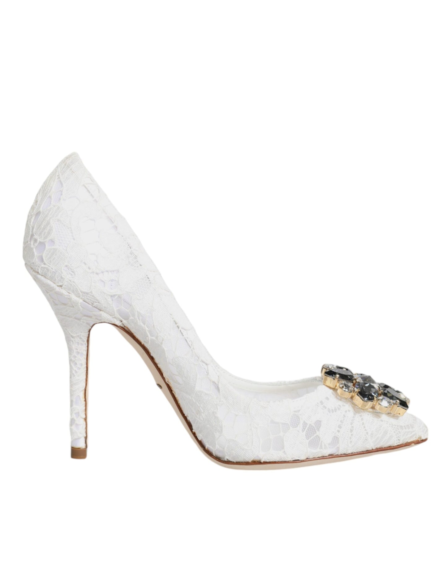 Dolce & Gabbana Weiße Taormina-Pumps mit Spitzenabsatz und Kristallen
