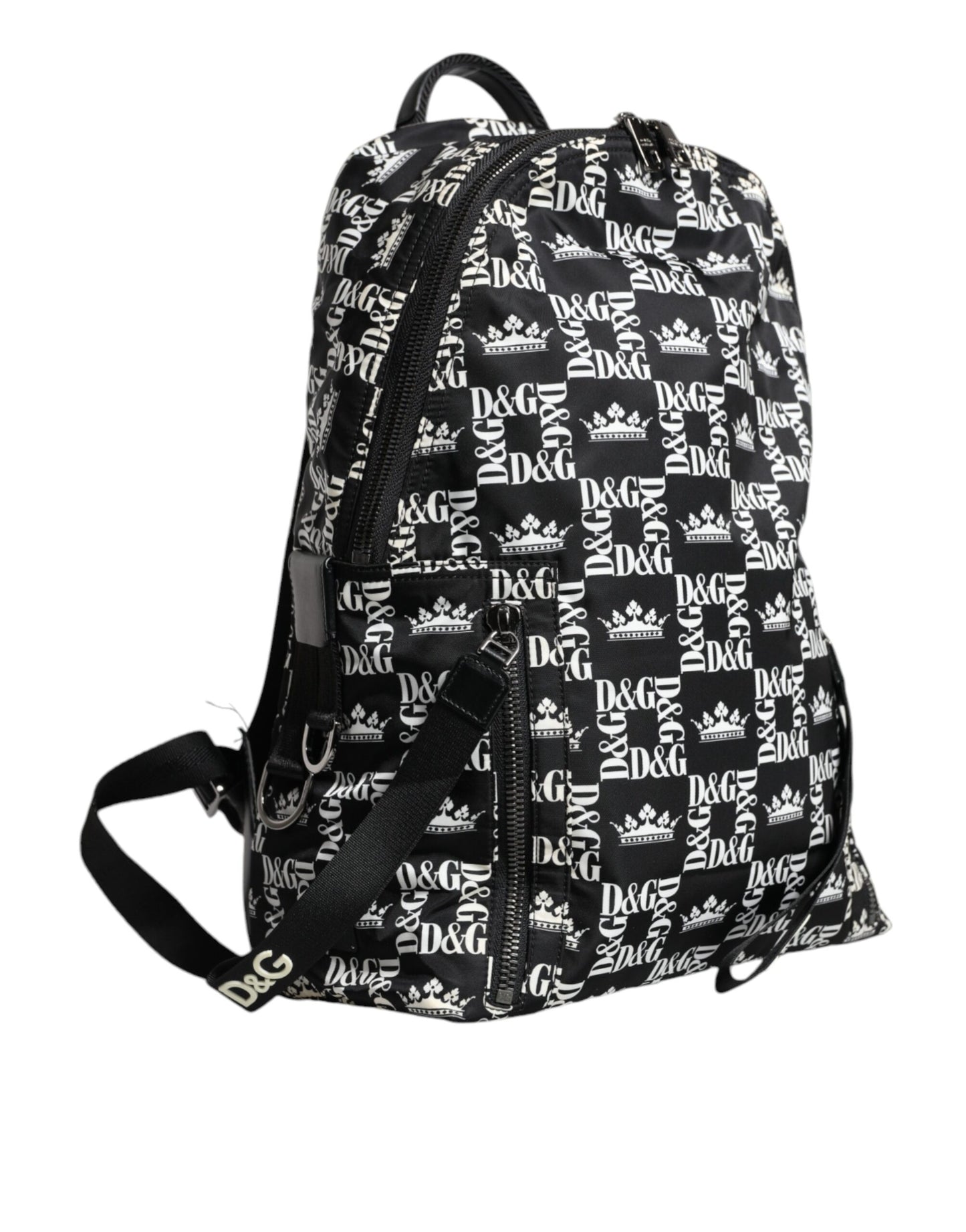 Zaino Dolce & Gabbana in nylon con logo DG Crown nero e bianco