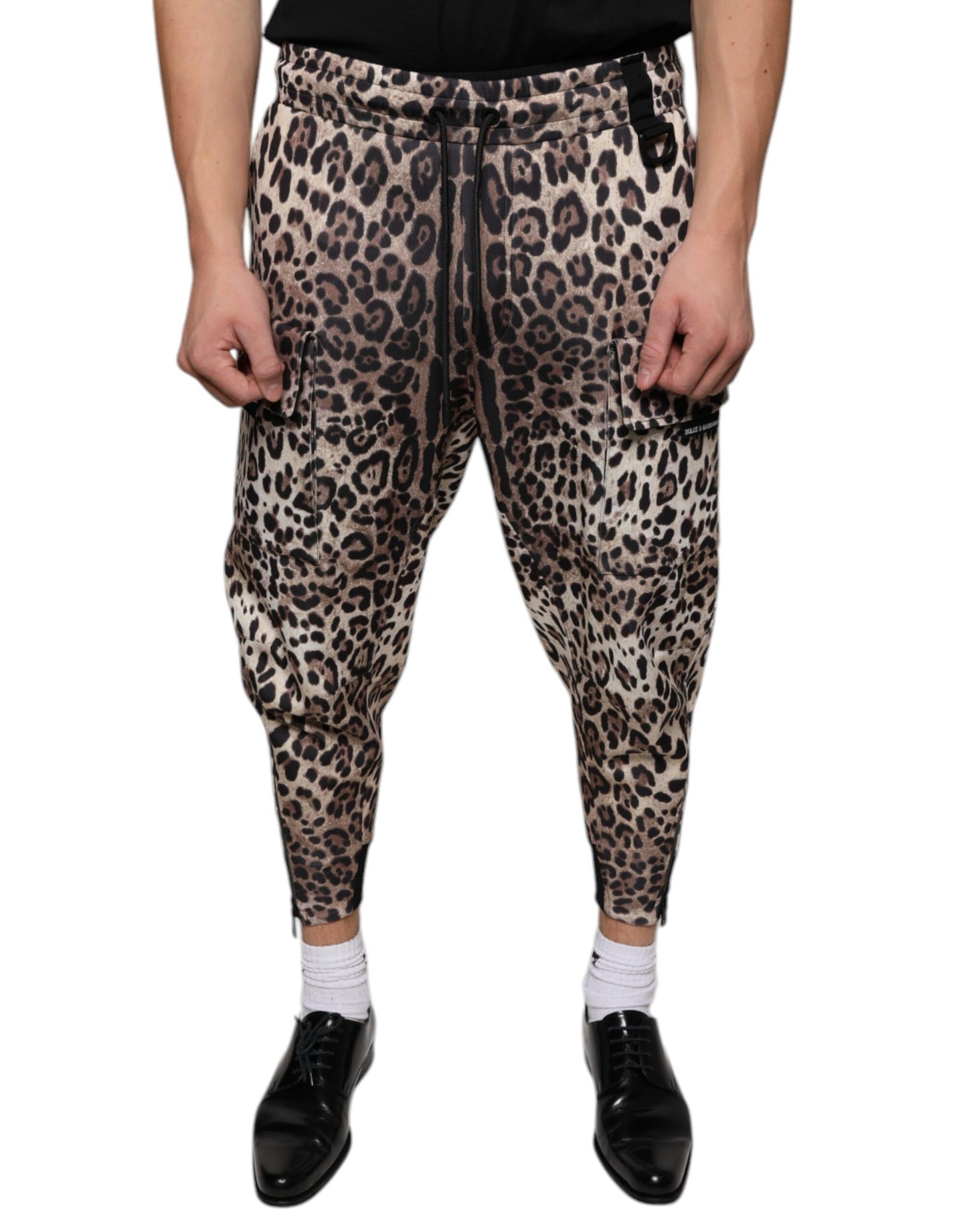 Pantaloni jogger in poliestere leopardato marrone Dolce & Gabbana