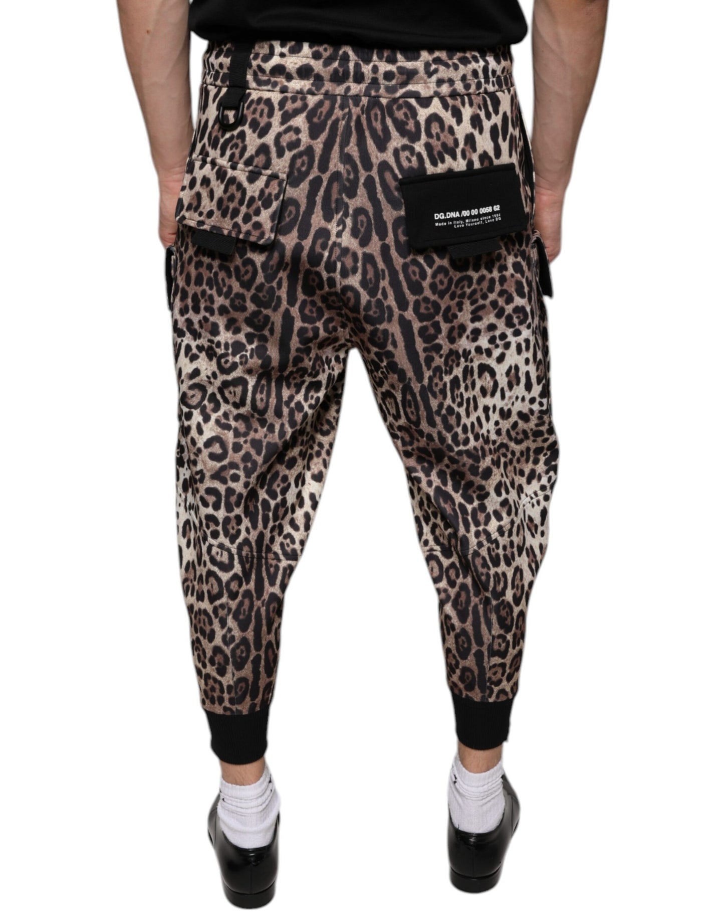 Pantaloni jogger in poliestere leopardato marrone Dolce & Gabbana