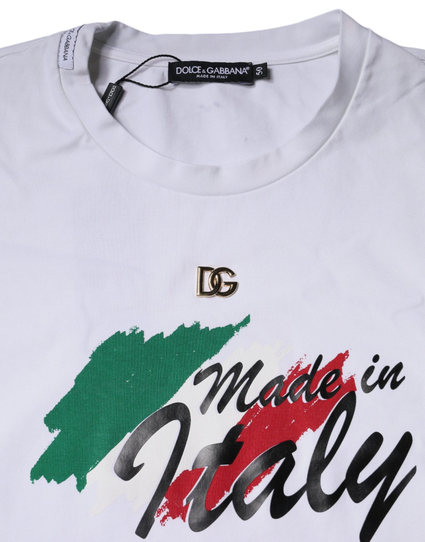 Dolce & Gabbana – Weißes Baumwoll-T-Shirt mit Rundhalsausschnitt und grafischem Print