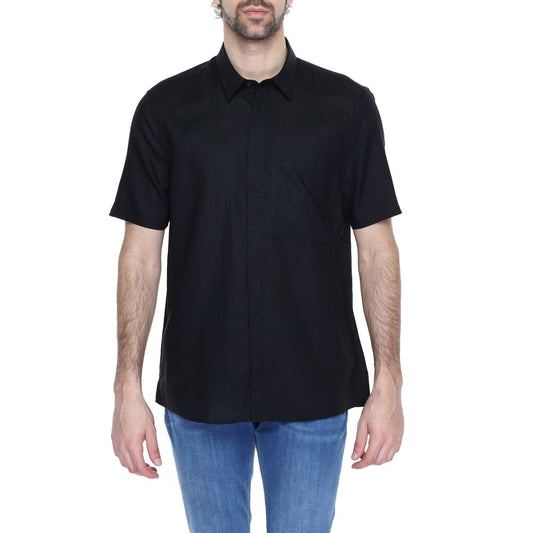 Antony Morato Black Linen Shortsleeve Shirt