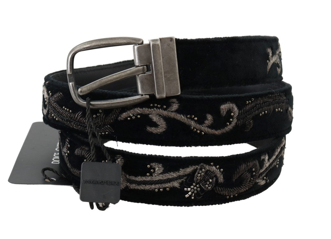 Cintura da uomo Dolce & Gabbana elegante in cotone e pelle nera
