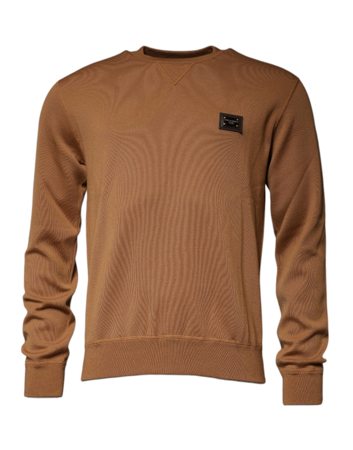 Maglione girocollo con placca logo marrone Dolce & Gabbana