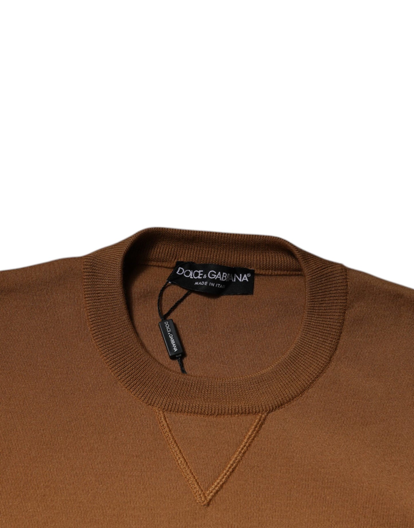 Maglione girocollo con placca logo marrone Dolce & Gabbana